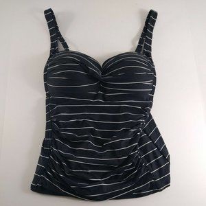 Nip Tuck Tanking Swim Suit Top Black White Stripes Slimming Multi Cup S